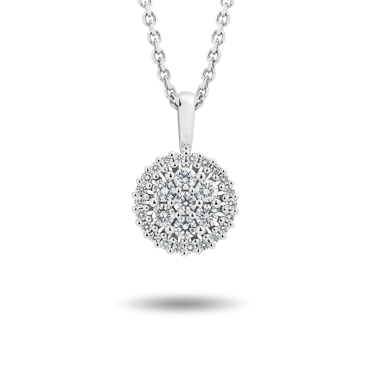 Round Cluster Diamond Pendant In 18K White Gold - Large