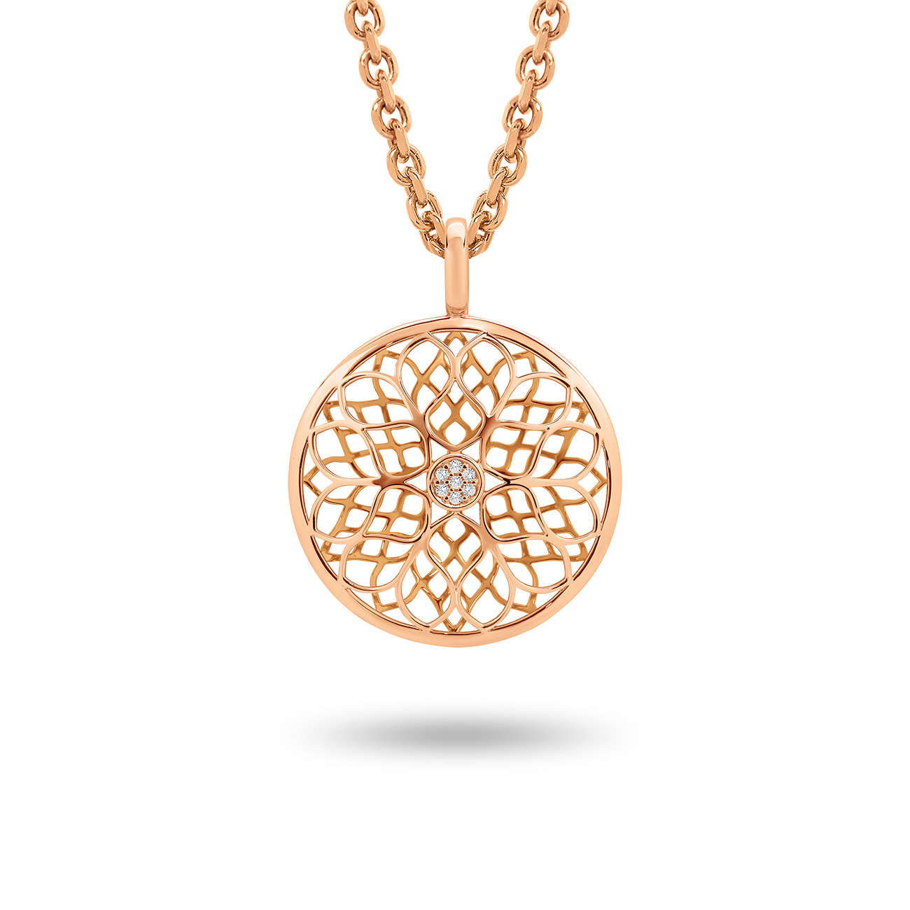 Flower Pattern Diamond Pendant In 18K Rose Gold