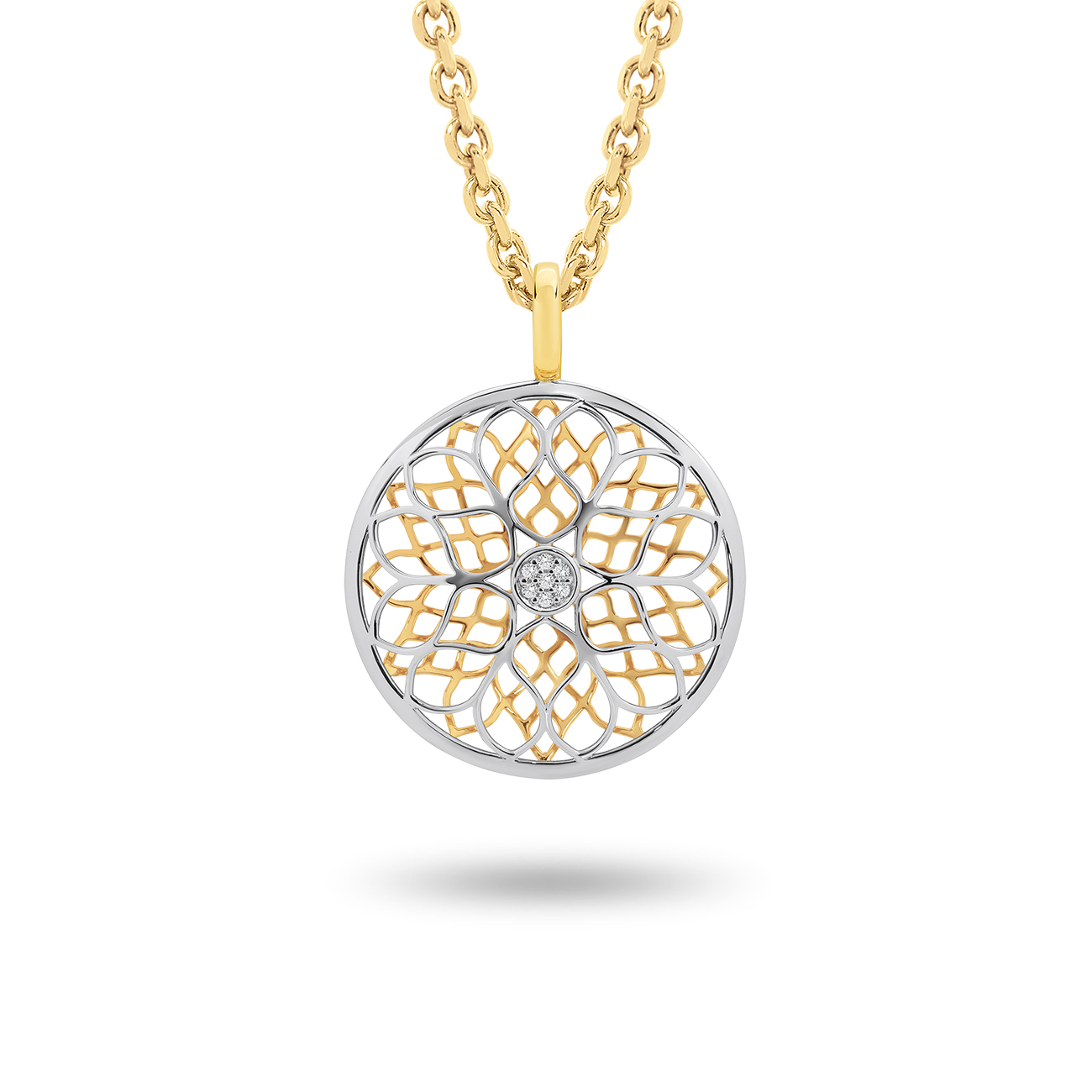 Flower Pattern Diamond Pendant In 18K Yellow & White Gold