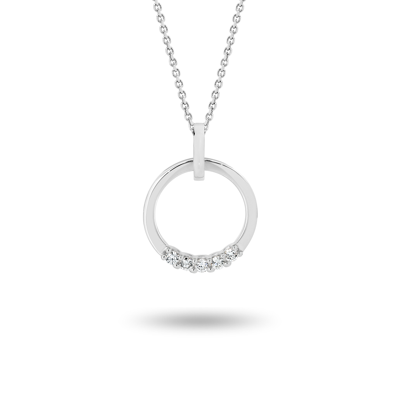 Circle Diamond Drop Pendant In 18K White Gold