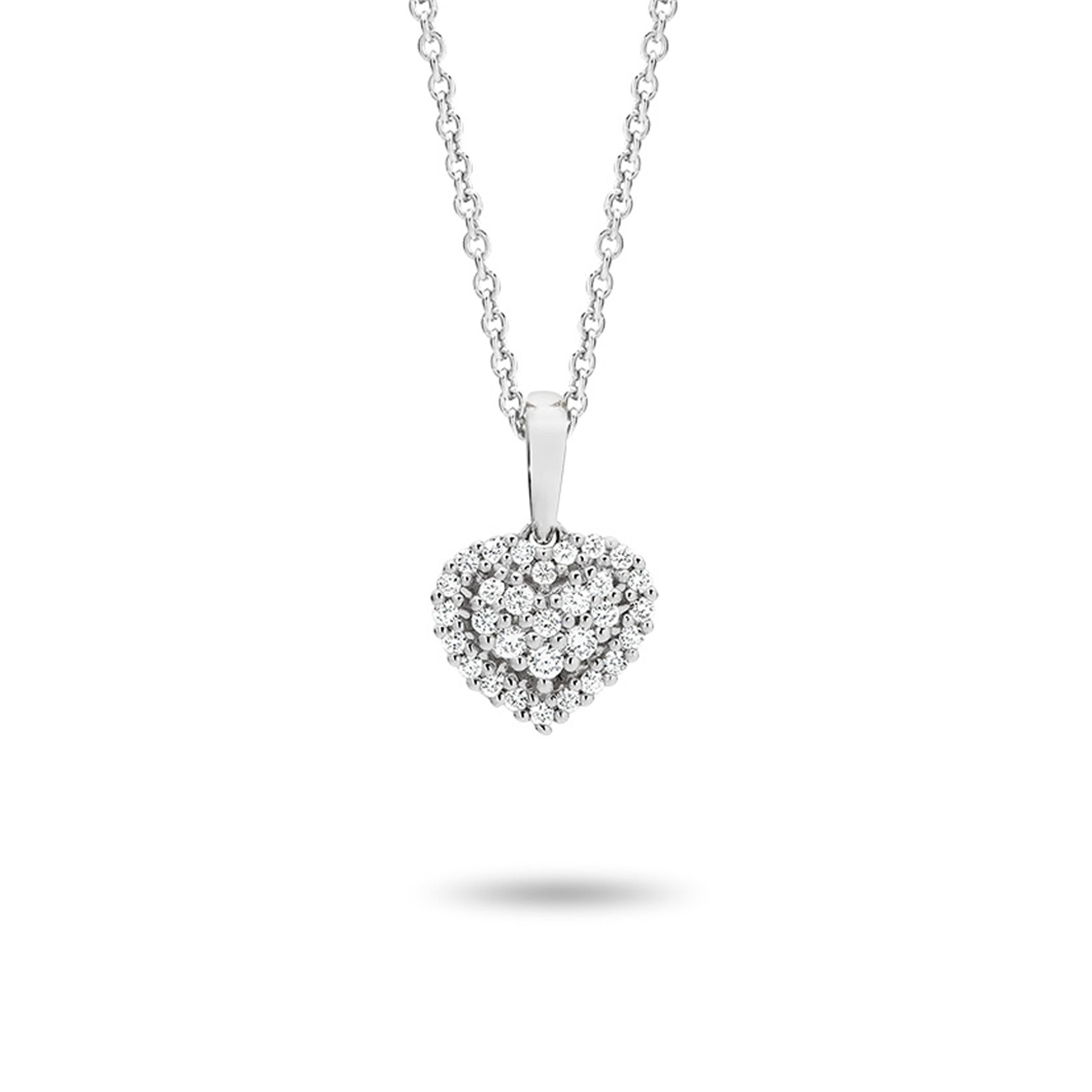 Diamond Cluster Heart Pendant In 18K White Gold