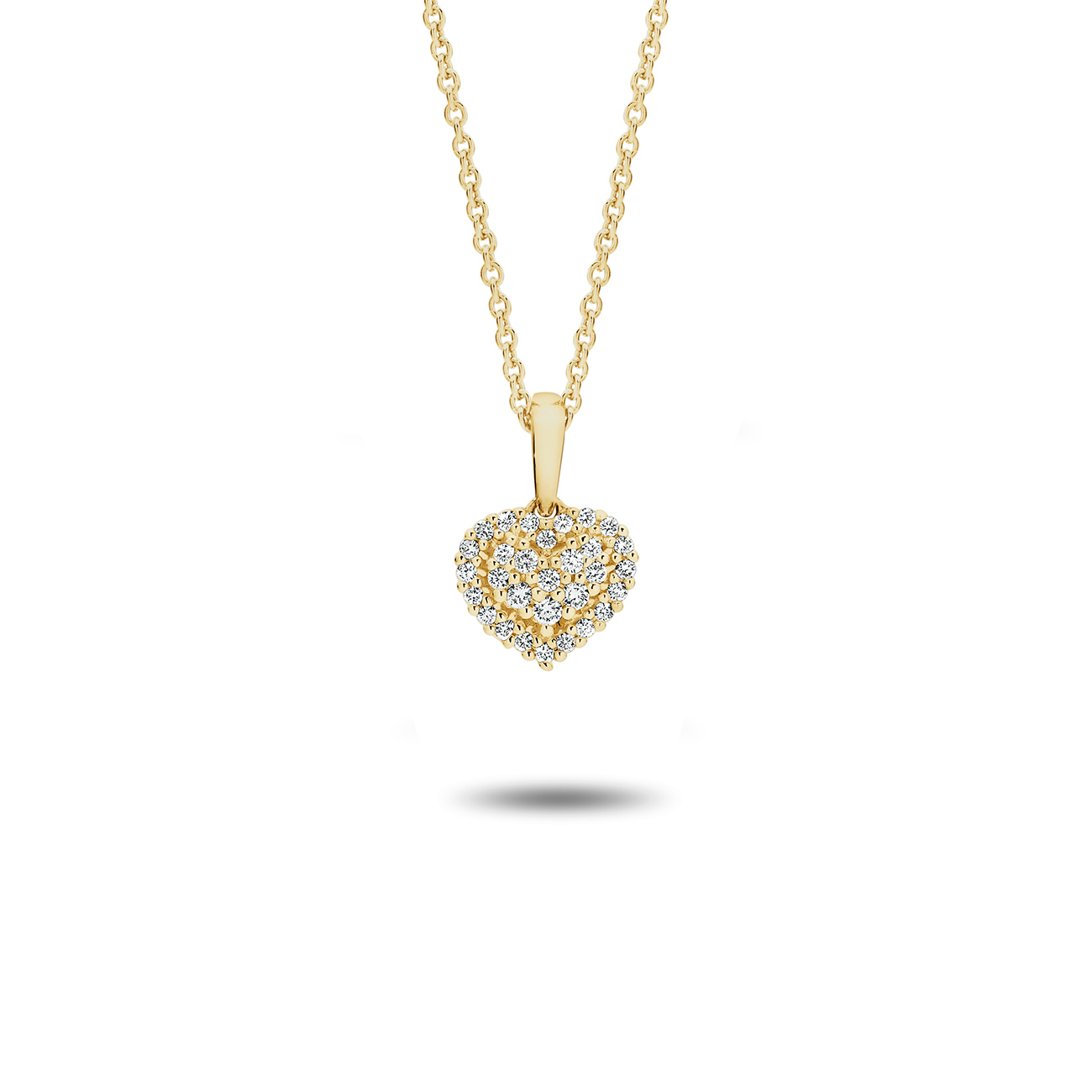 18K Yellow Gold Diamond Cluster Heart Pendant