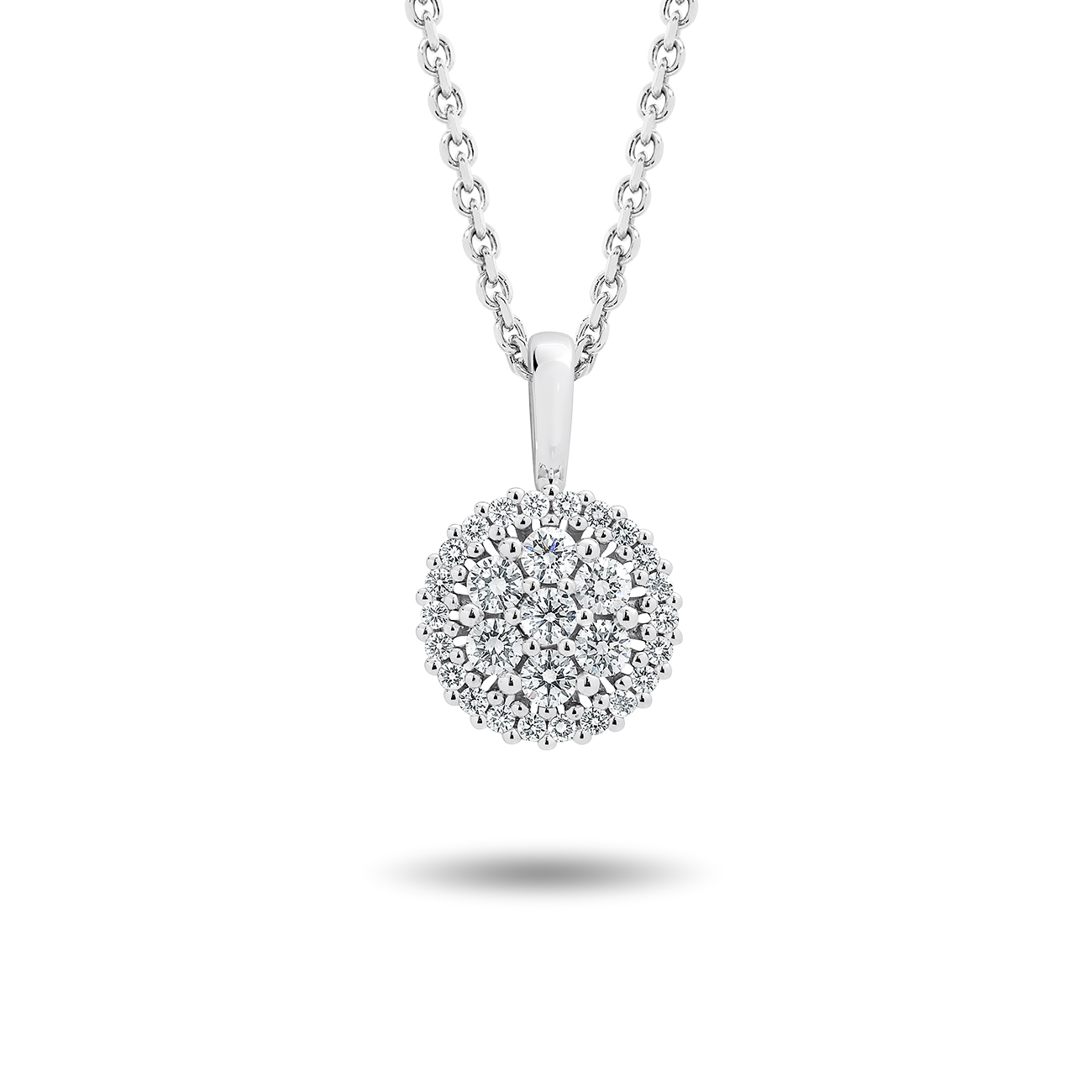 Round Cluster Diamond Pendant In 18K White Gold - Small
