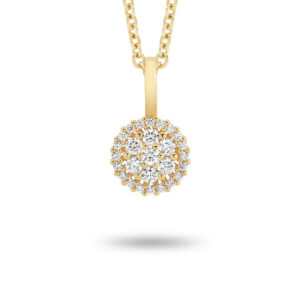 Round Cluster Diamond Pendant In 18K Yellow Gold - Small