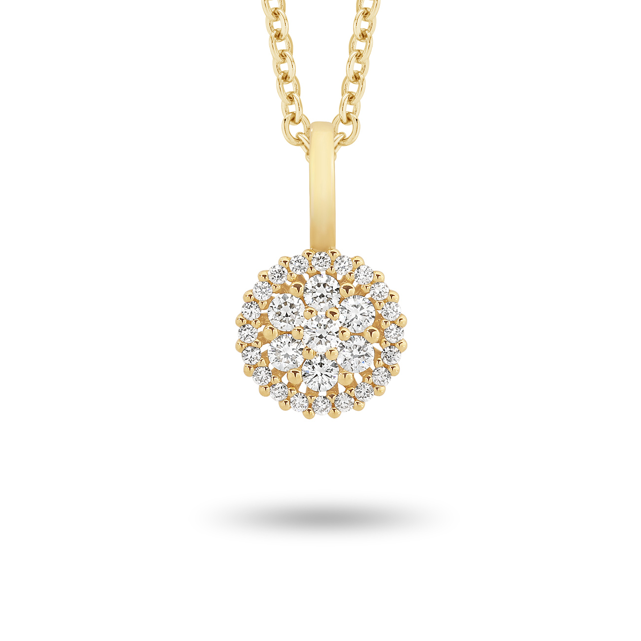 Round Cluster Diamond Pendant In 18K Yellow Gold &#8211; Small