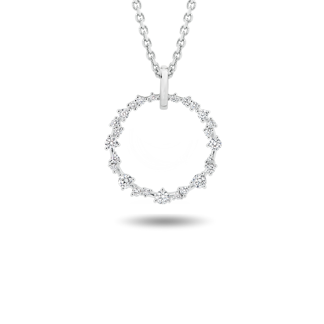 Diamond Circle Drop Pendant In 18K White Gold