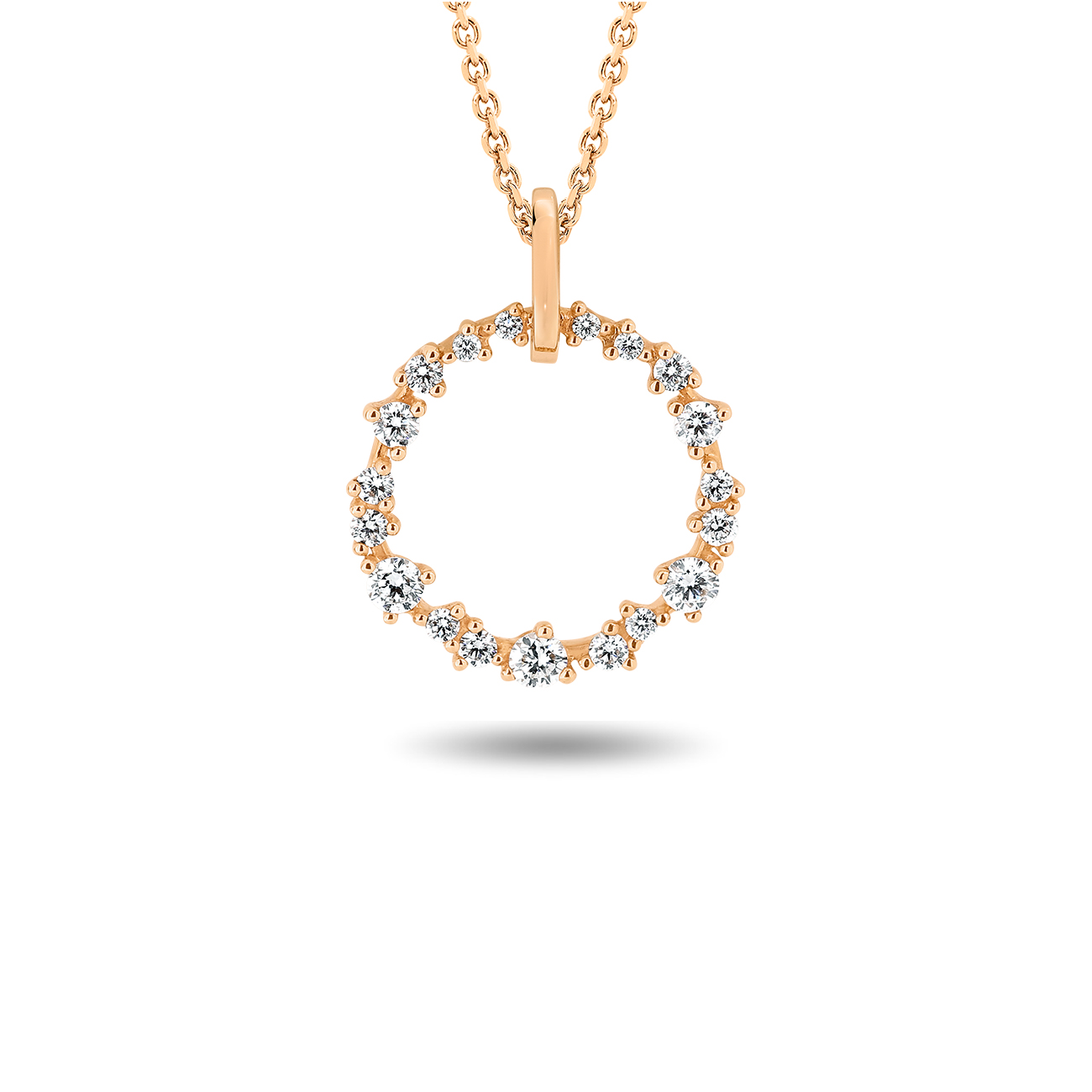 Diamond Circle Drop Pendant In 18K Rose Gold