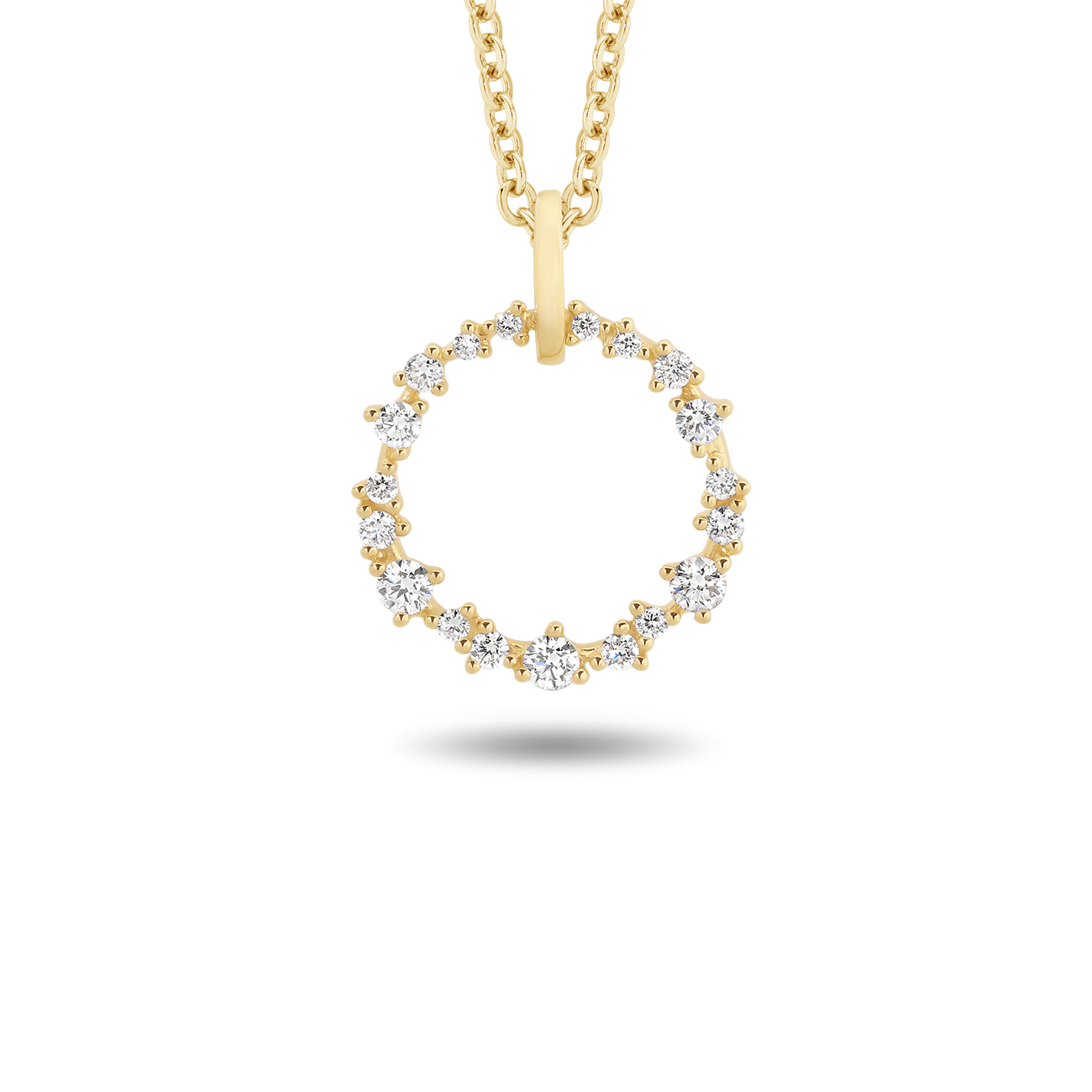 Diamond Circle Drop Pendant In 18K Yellow Gold