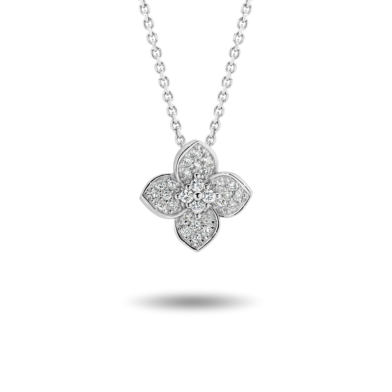 Diamond Petal Pendant In 18K White Gold