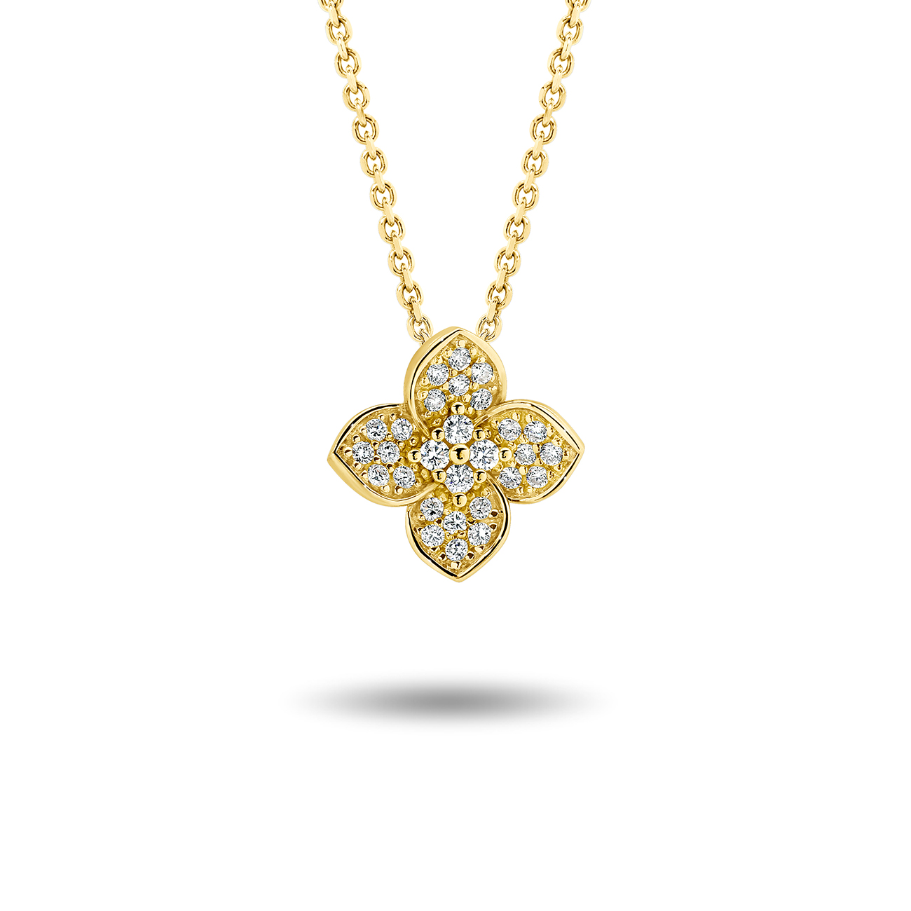 18K Yellow Gold Diamond Petal Pendant