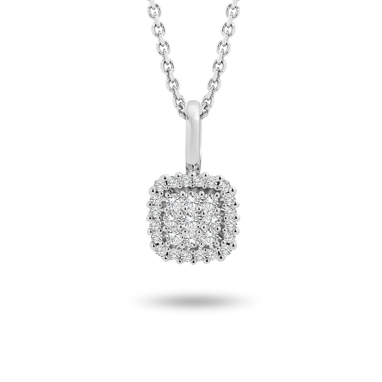 Cushion Cluster Diamond Pendant In 18K White Gold