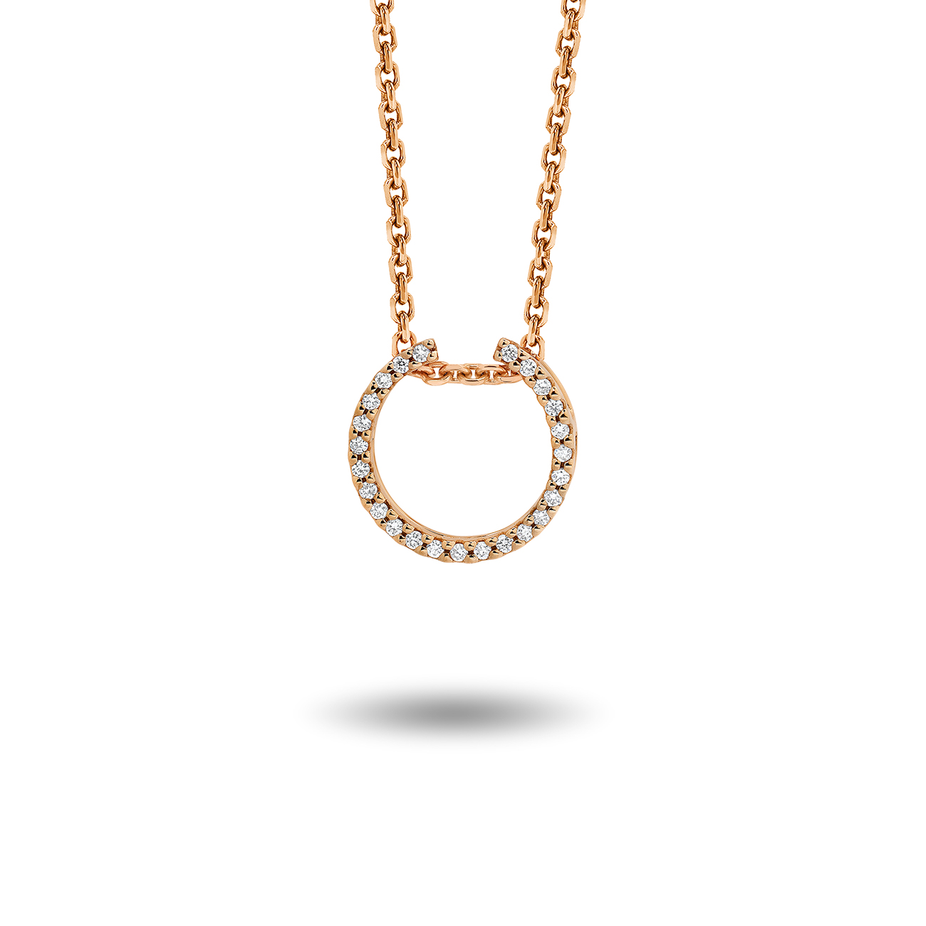 Petite Open Circle Diamond Pendant In 18K Rose Gold