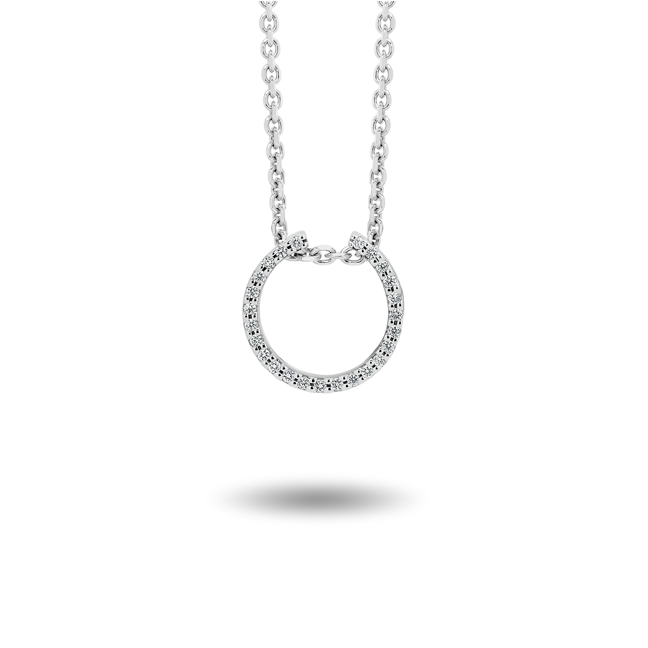 Petite Open Circle Diamond Pendant In 18K White Gold