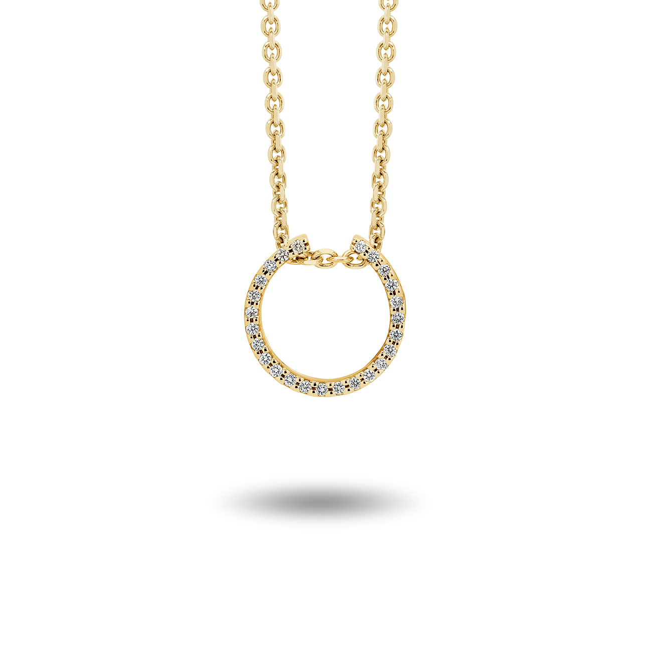 Petite Open Circle Diamond Pendant In 18K Yellow Gold