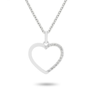 Plain & Diamond Claw Set Heart Pendant in 18K White Gold