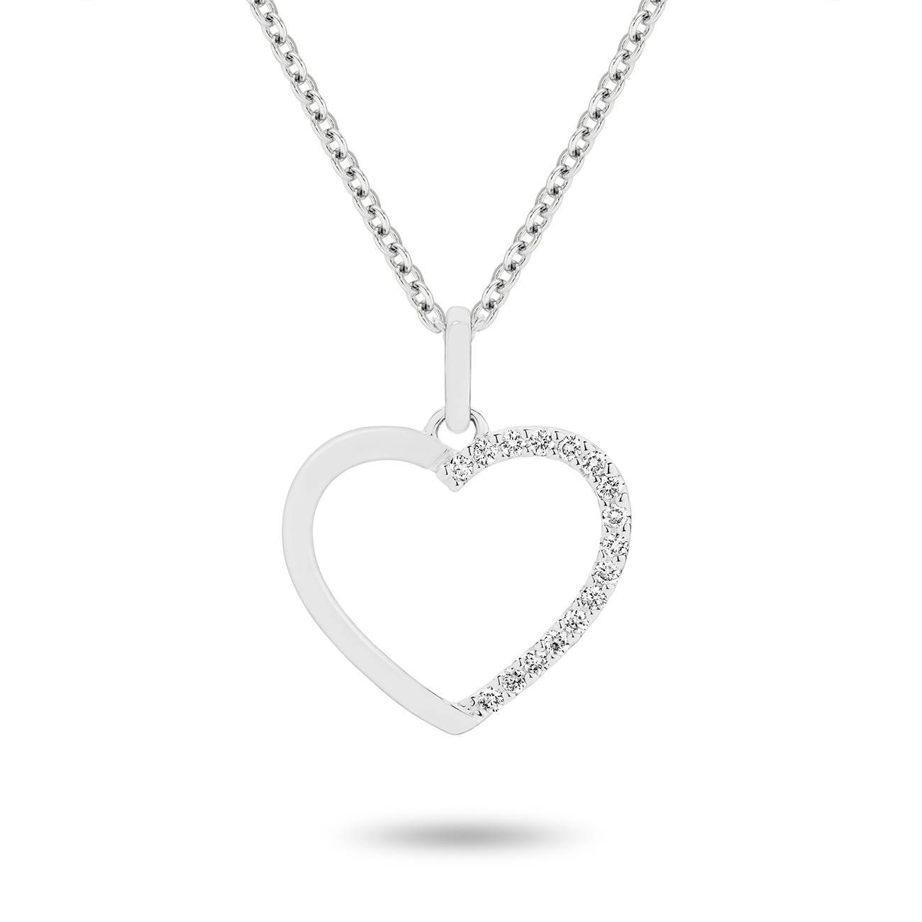 Plain & Diamond Claw Set Heart Pendant in 18K White Gold