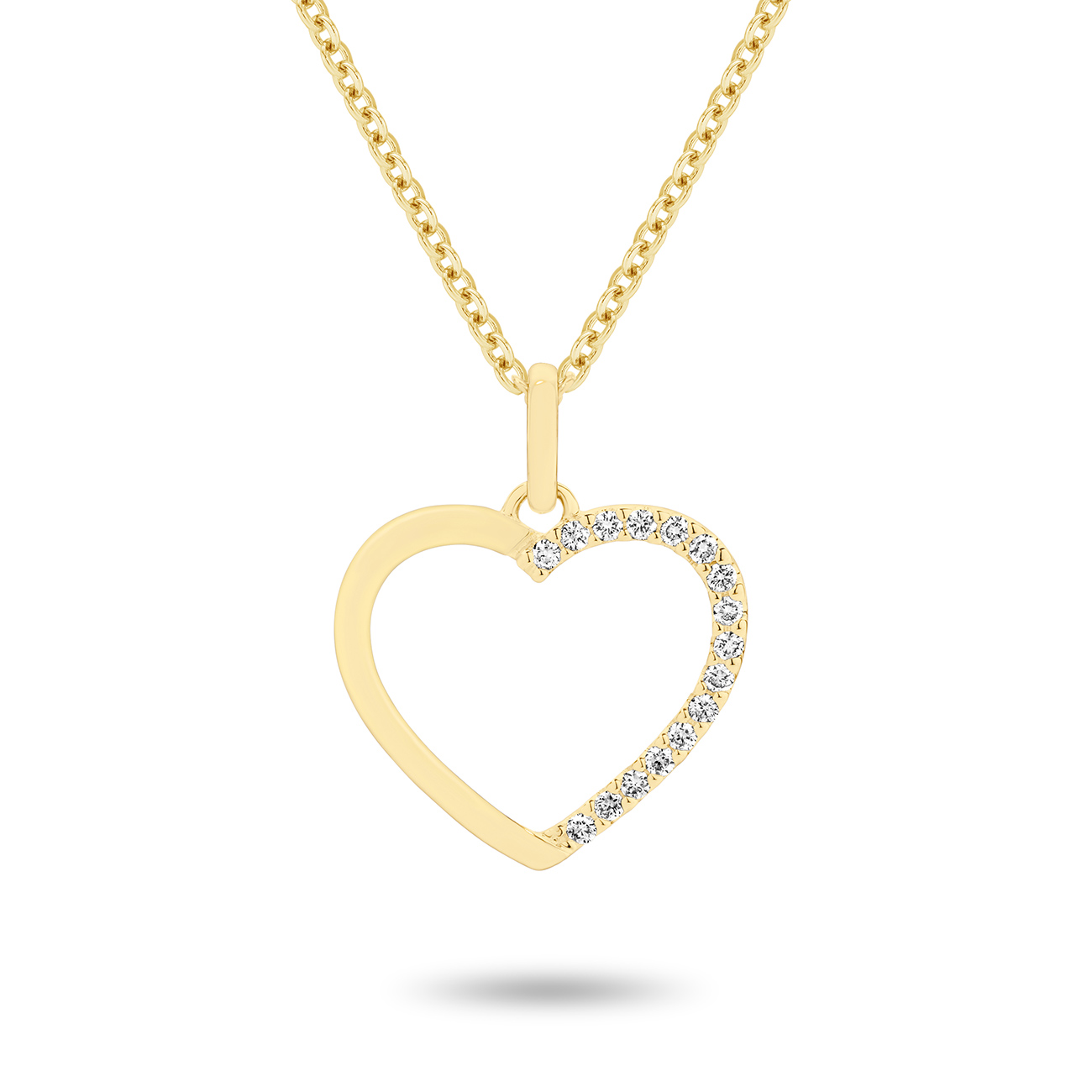 Plain & Diamond Claw Set Heart Pendant in 18K Yellow Gold