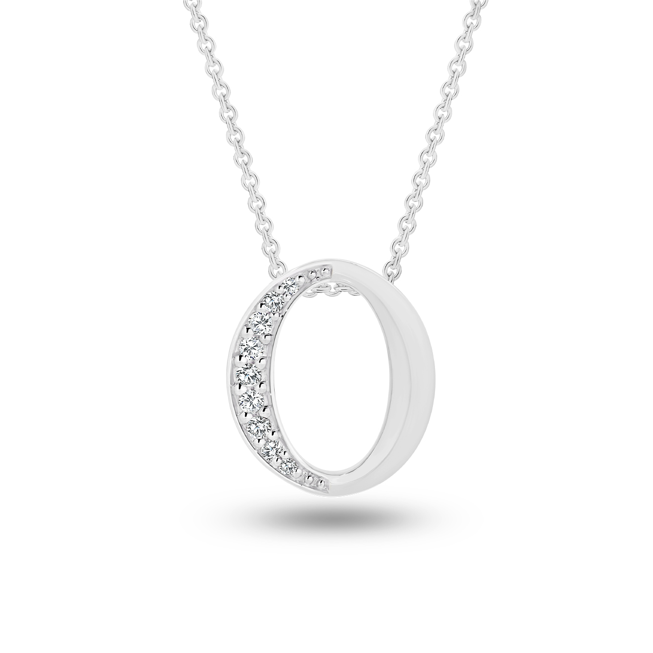 18K White Gold Oval Shape Diamond Pave Slide Through Pendant