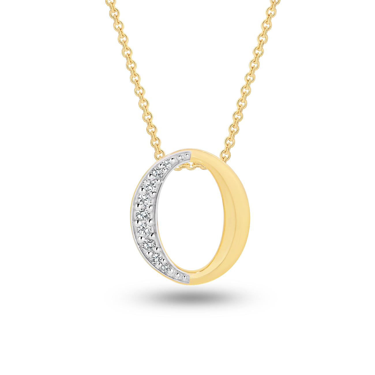 18K Yellow Gold Oval Shape Diamond Pave Slide Through Pendant