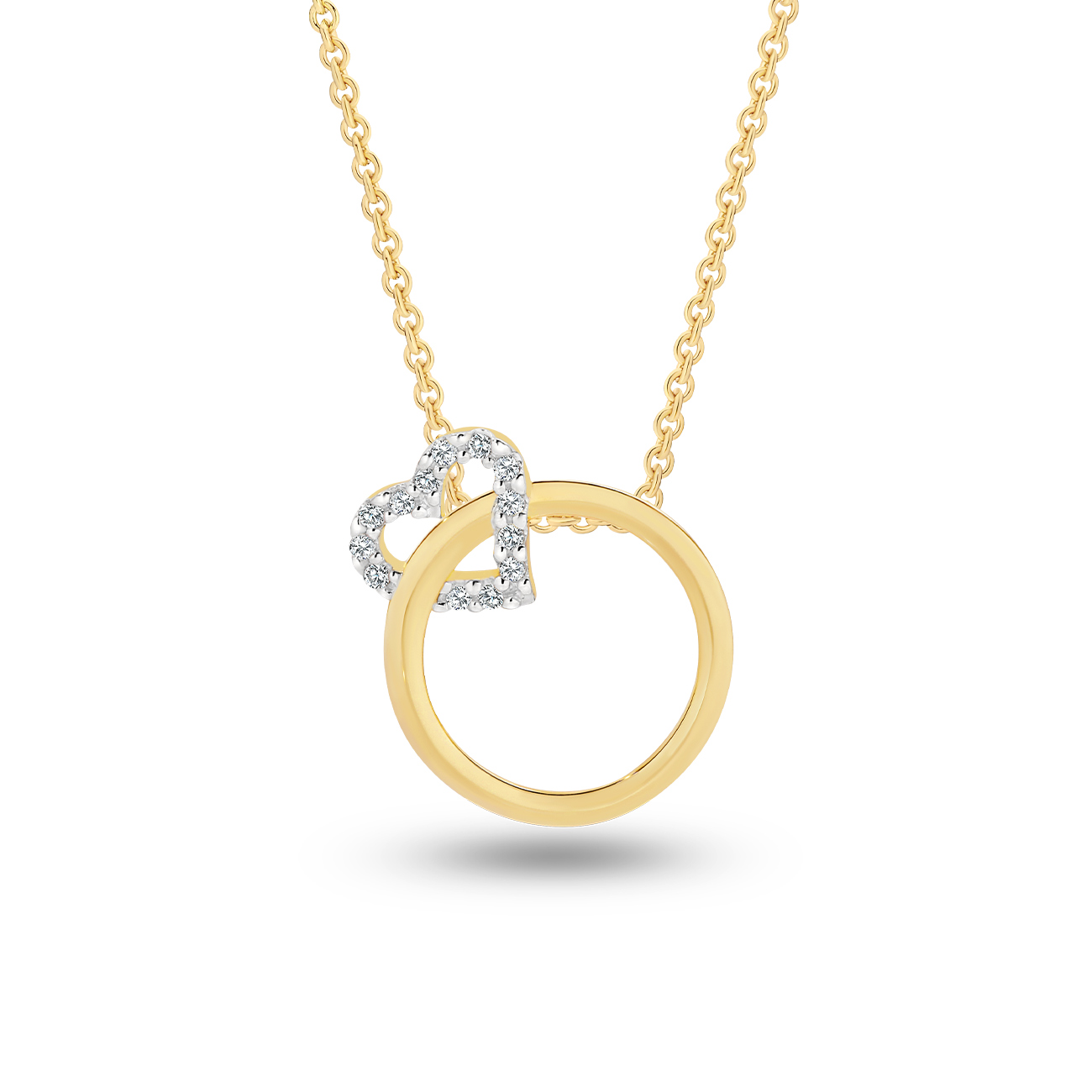 18K Yellow Gold Diamond Heart &#038; Circle Slide Through Pendant