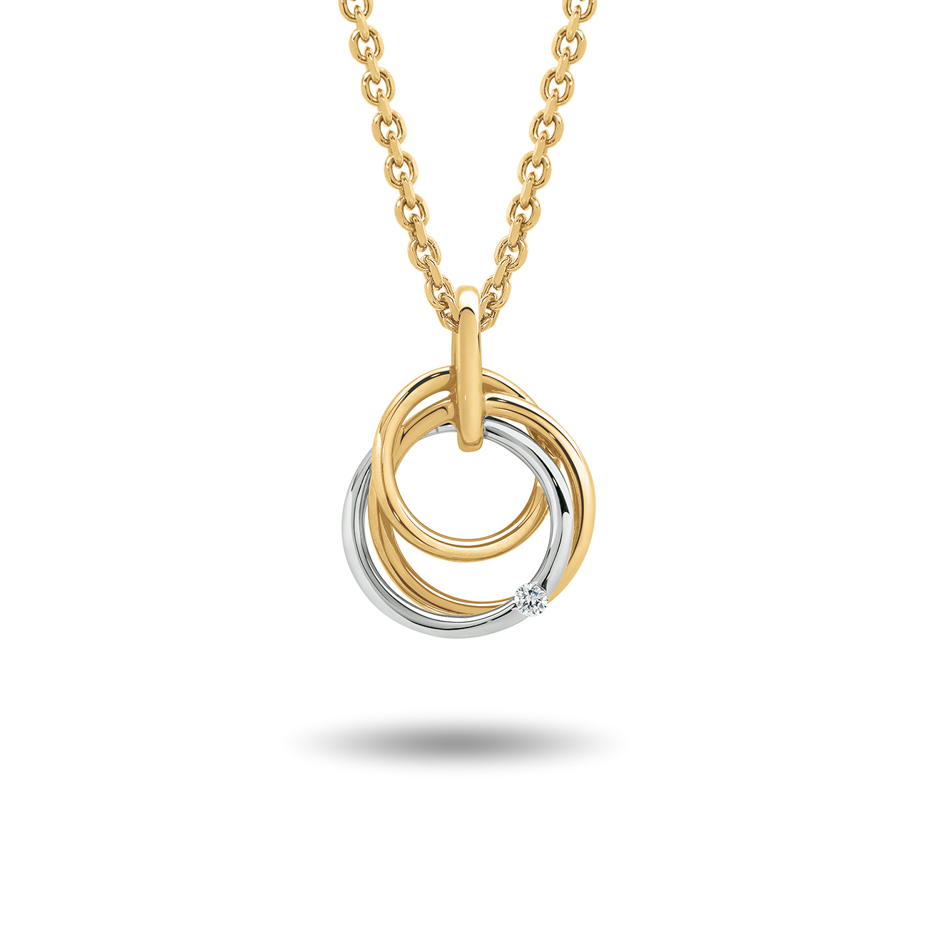 Petite Trio Circle Diamond Pendant 18K Yellow & White Gold