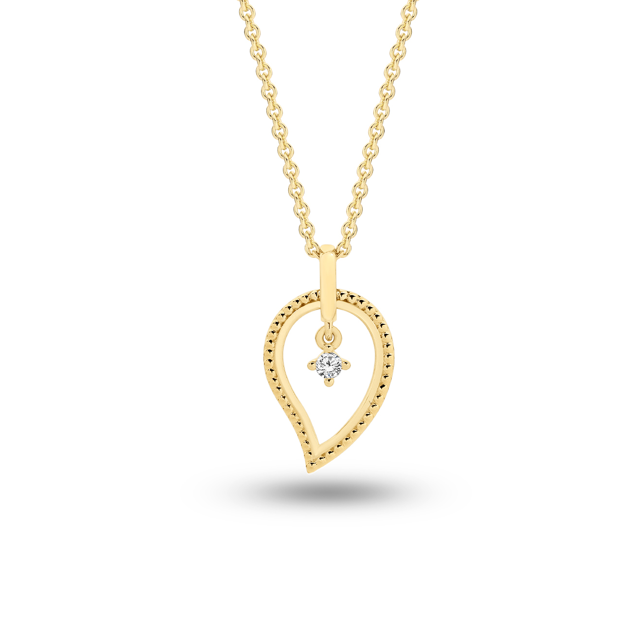 18K Yellow Gold Diamond Beaded Tear Drop Pendant