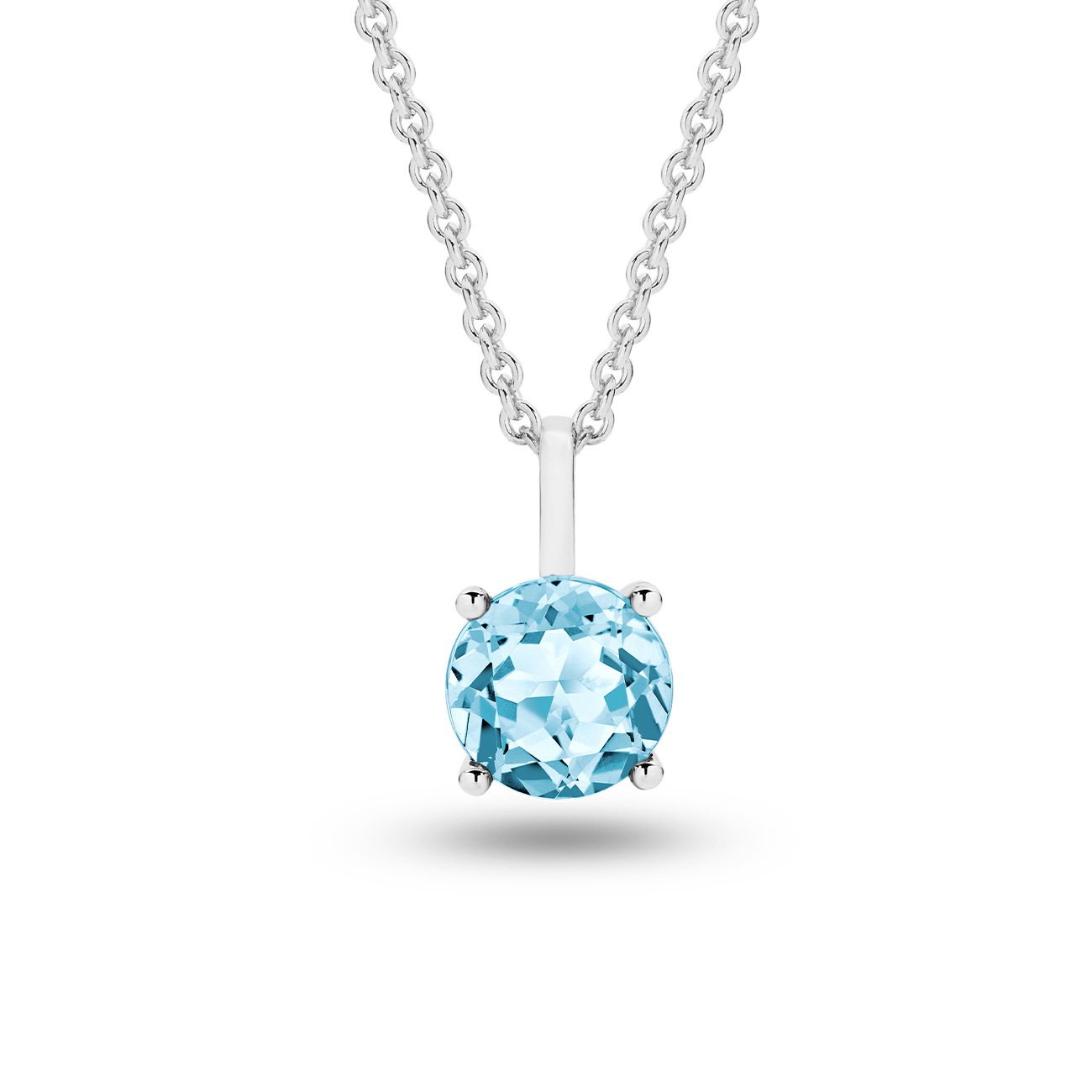 18K White Gold Round Blue Topaz Solitaire Drop Pendant