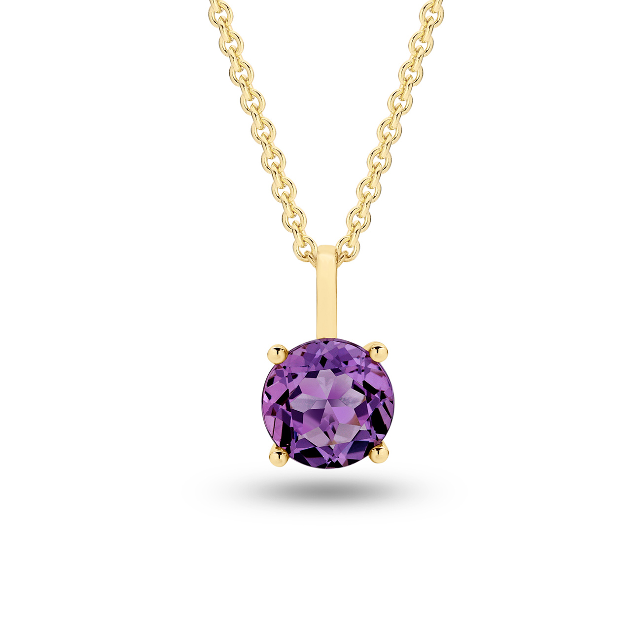 18K Yellow Gold Round Amethyst Solitaire Drop Pendant