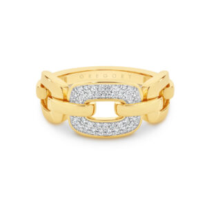 Cushion Link Diamond Pave Dress Ring in 18K Yellow Gold
