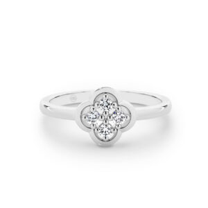 18K White Gold Diamond Clover Dress Ring with four round brilliant cut diamonds in a claw setting and high polish finish