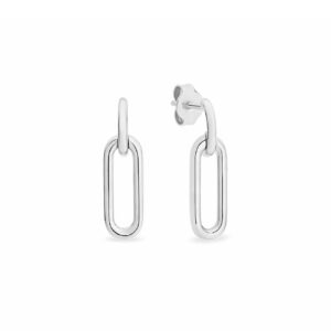 18K White Gold Oval Link Plain Gold Drop Earrings