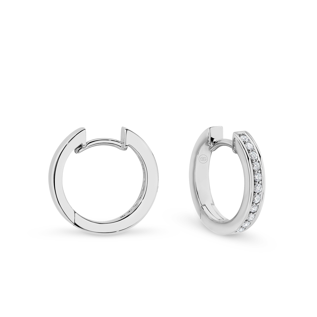 Single Row Pave Diamond Hoop Earrings In 18K White Gold