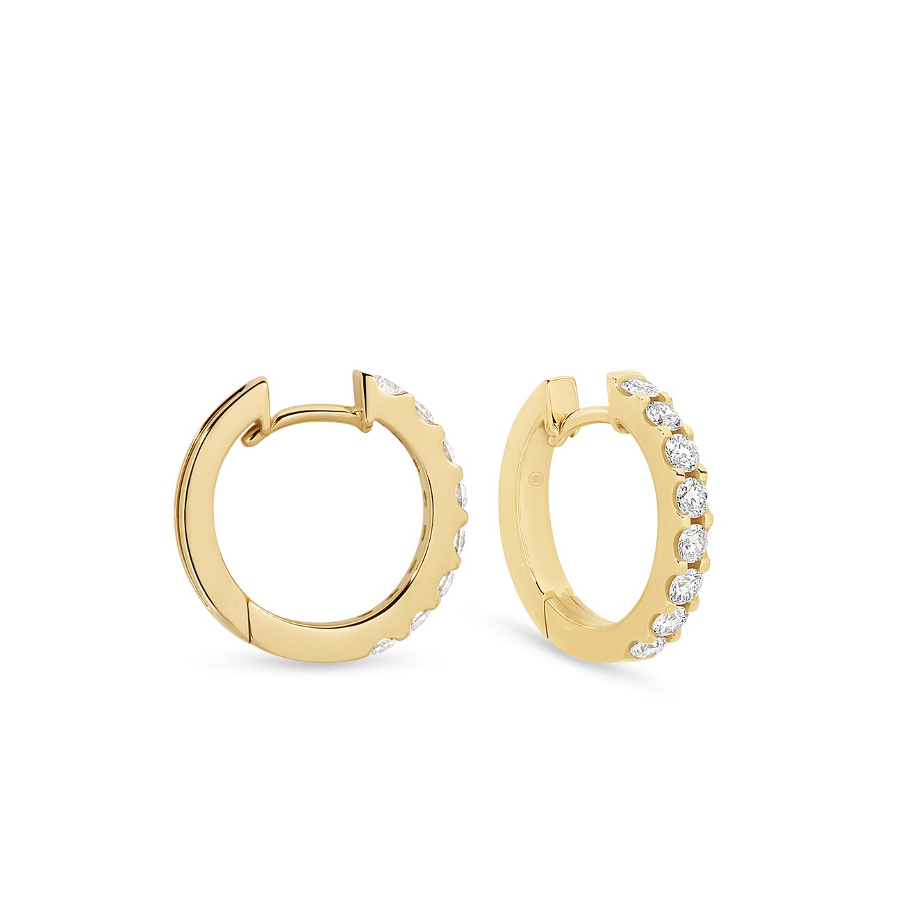 Claw Set Diamond Hoop Earrings In 18K Yellow Gold
