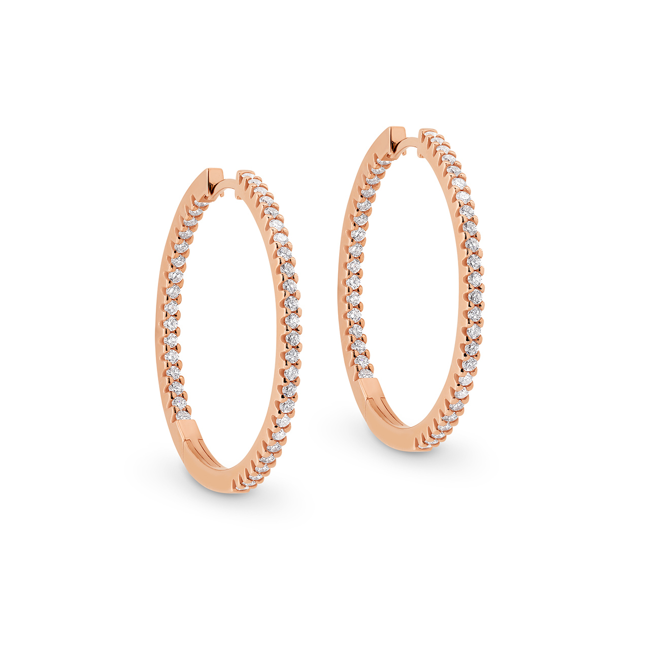 Classic Diamond Hoop Earrings In 18K Rose Gold