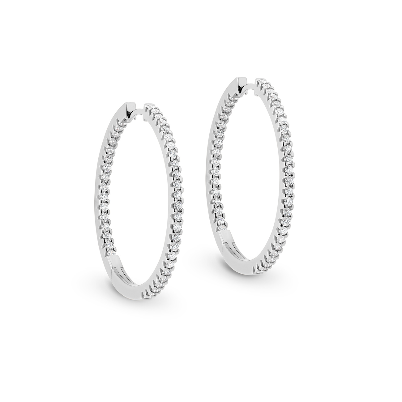 Classic Diamond Hoop Earrings In 18K White Gold