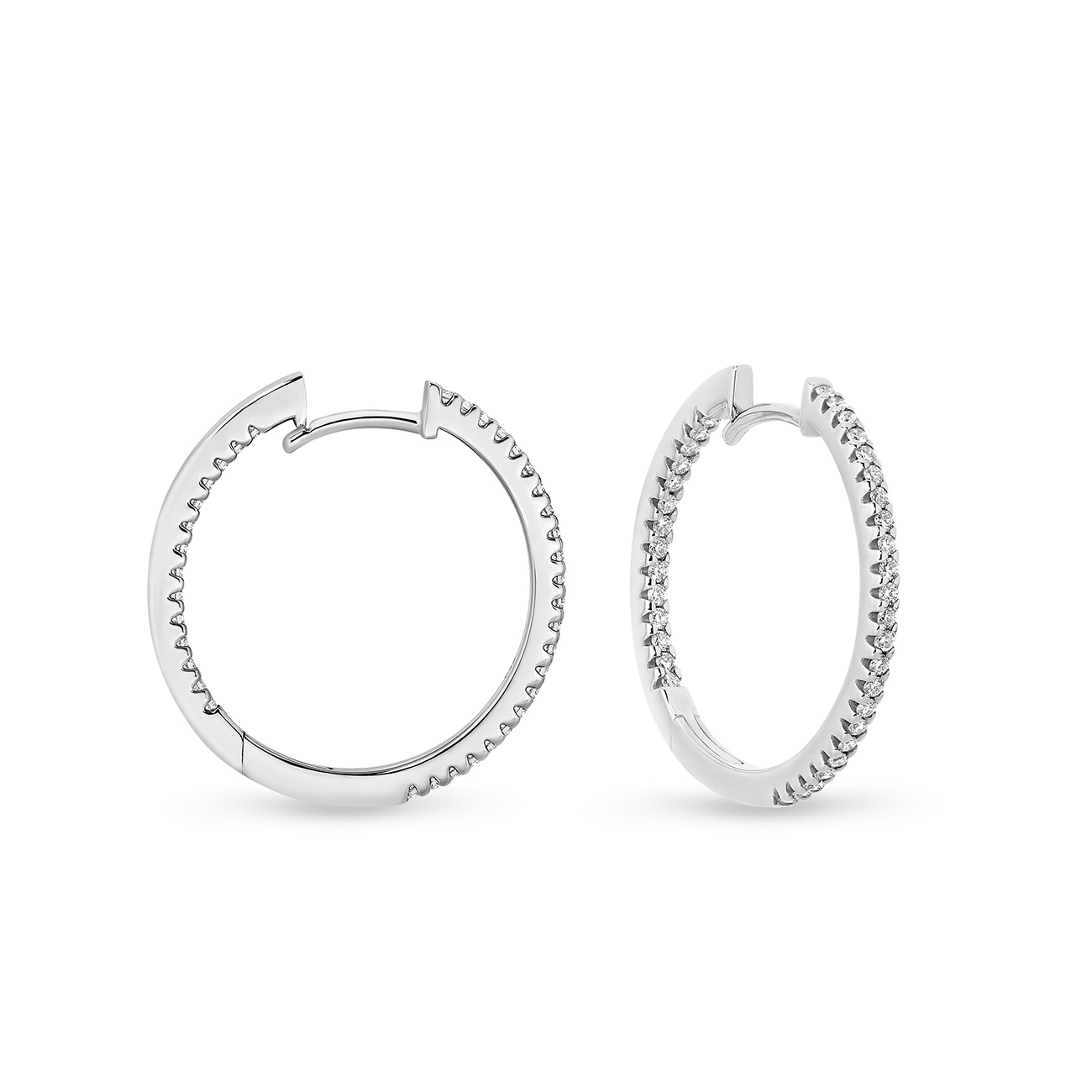 Classic Diamond Hoop Earrings In 18K White Gold