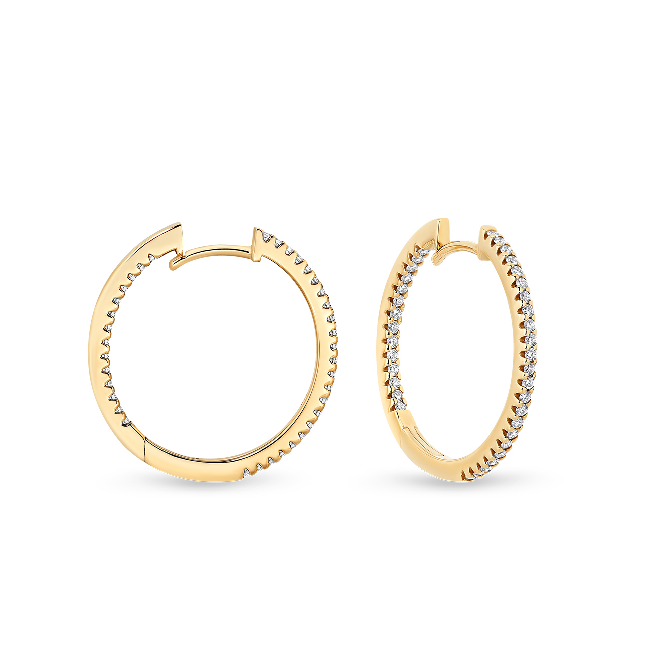 Classic Diamond Hoop Earrings In 18K Yellow Gold