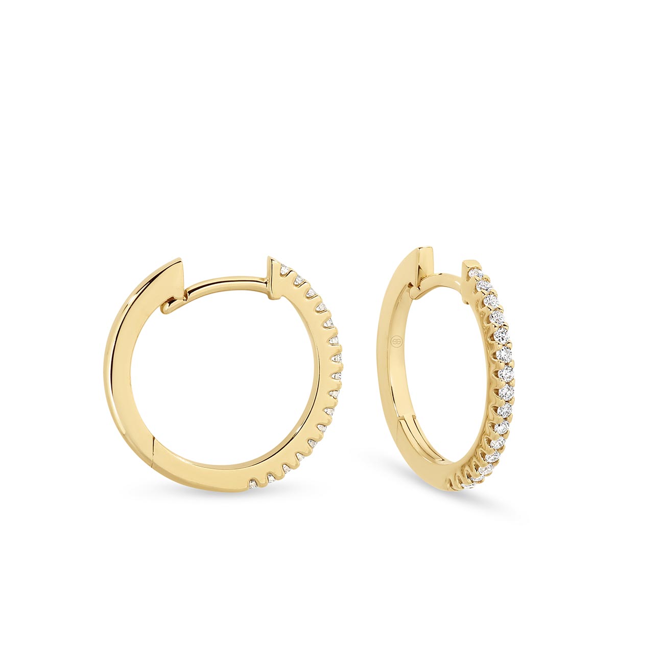 Classic Diamond Hoop Earrings In 18K Yellow Gold