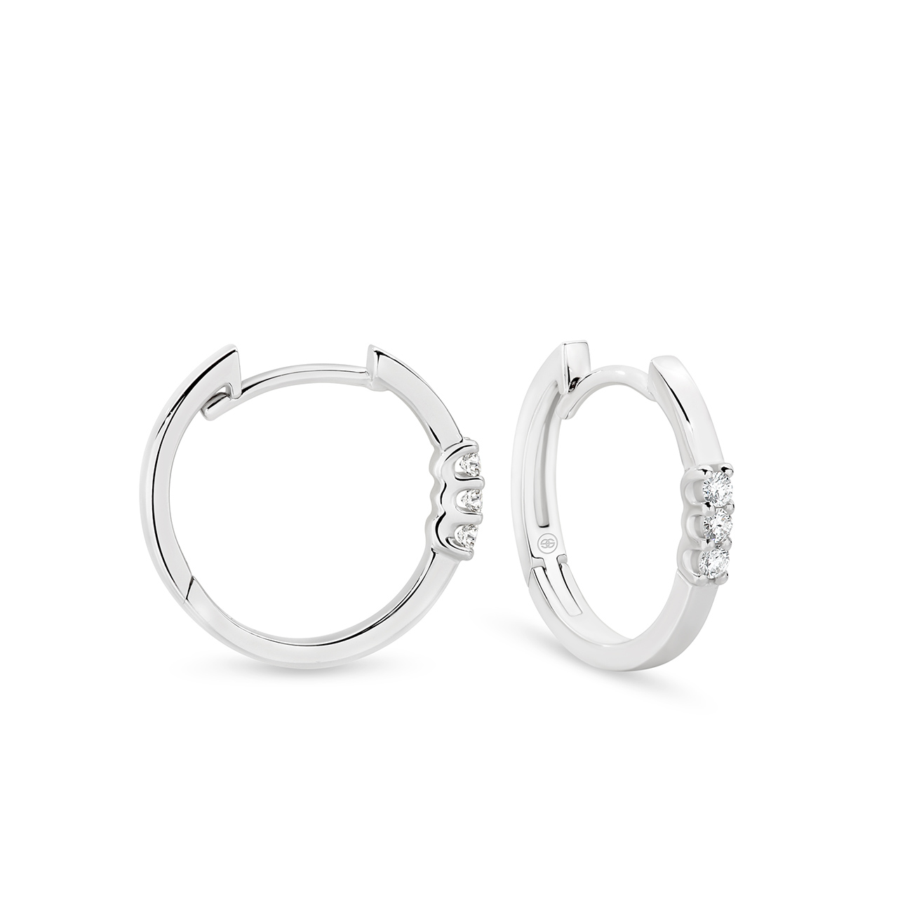 Trio Diamond Hoop Earrings In 18K White Gold