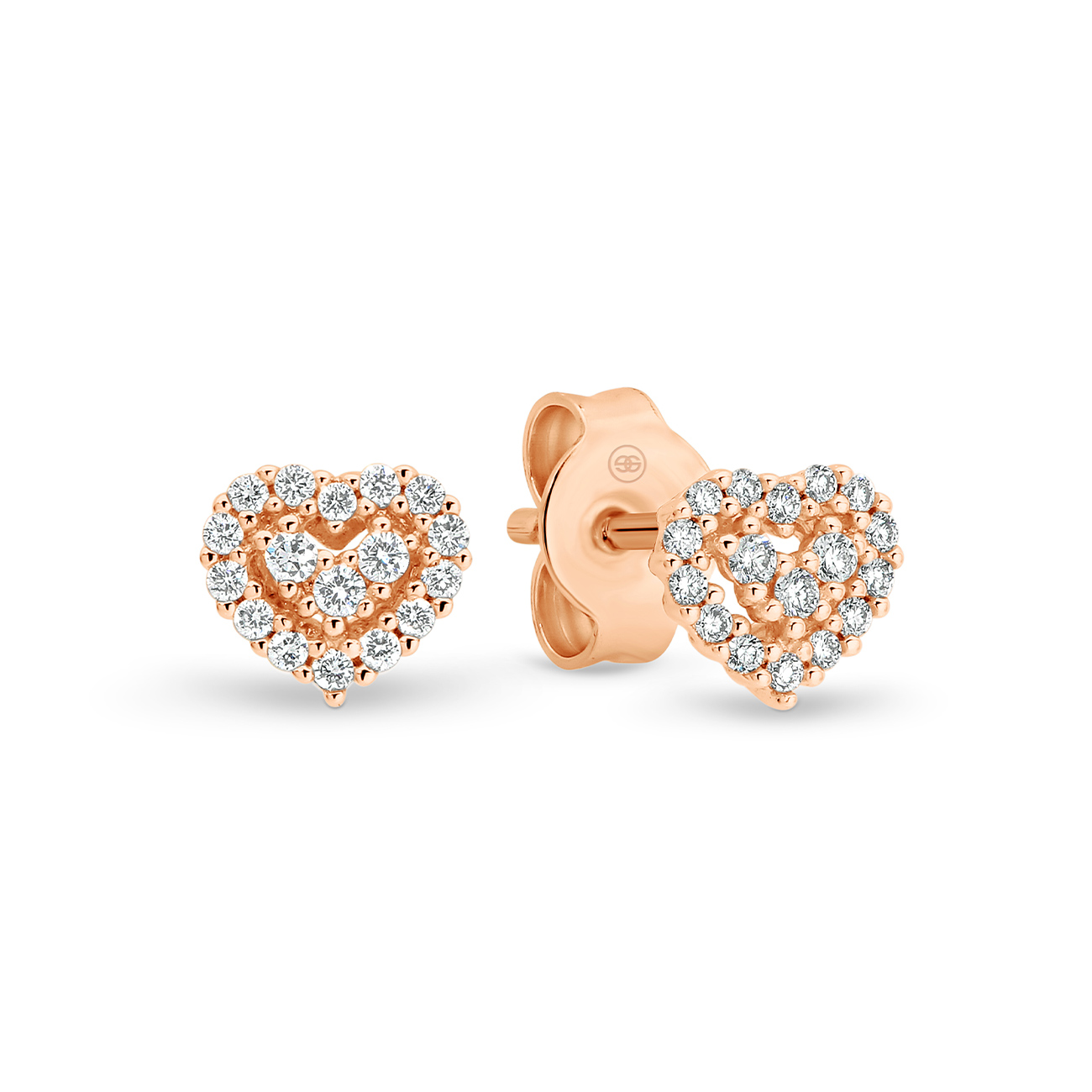 18K Rose Gold Diamond Cluster Heart Shaped Stud Earrings