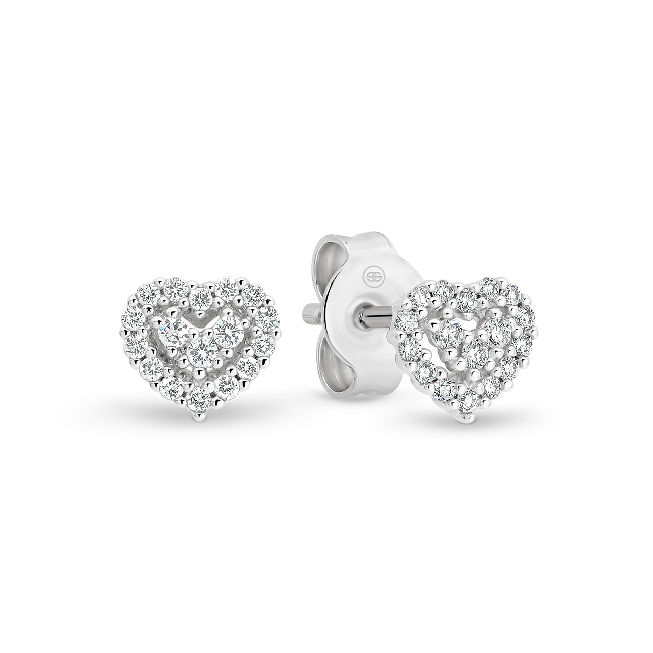 18K White Gold Diamond Cluster Heart Shaped Stud Earrings