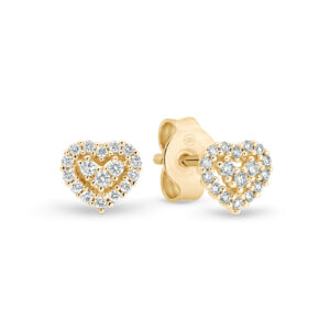 18K Yellow Gold Diamond Cluster Heart Shaped Stud Earrings