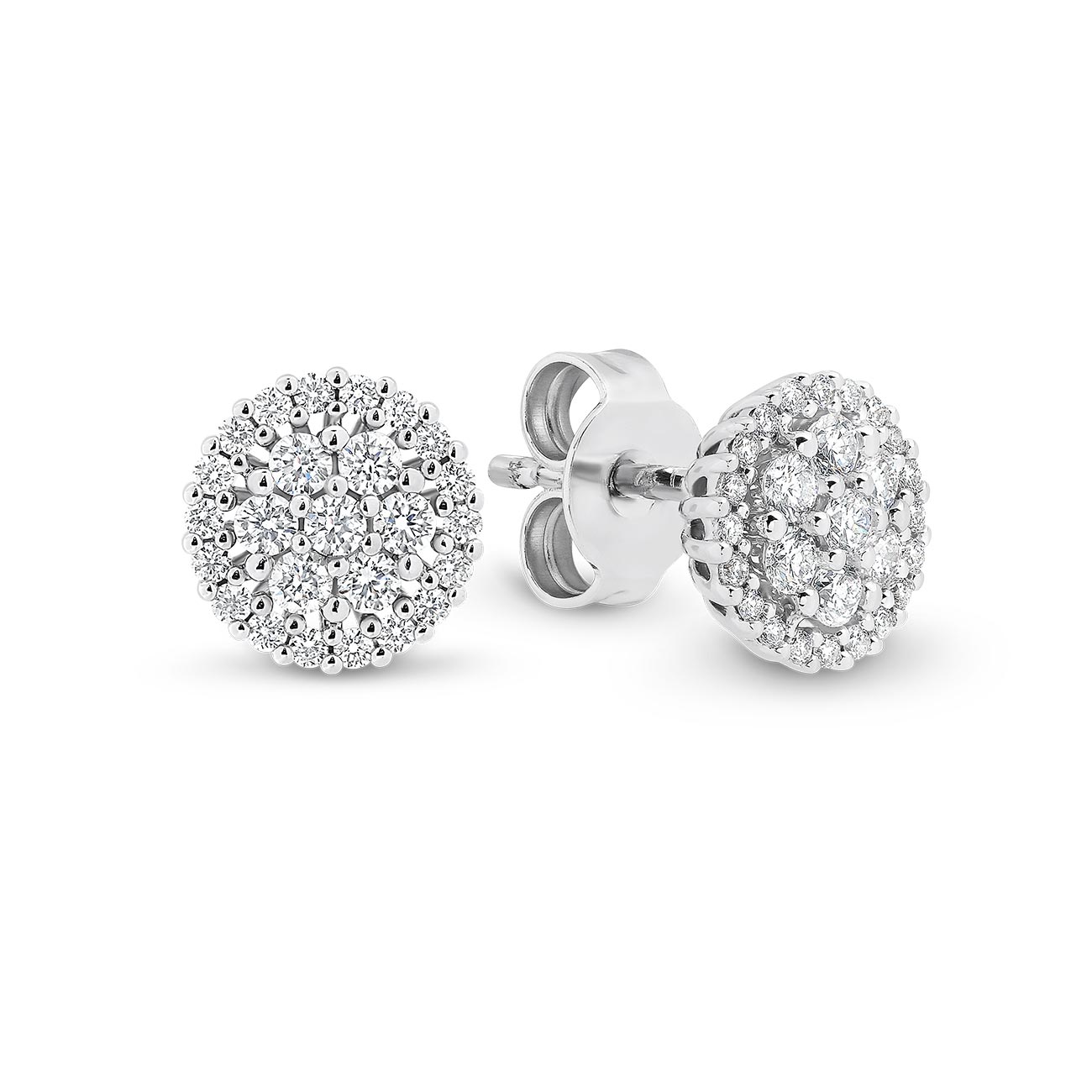 Round Cluster Diamond Stud Earrings in 18K White Gold