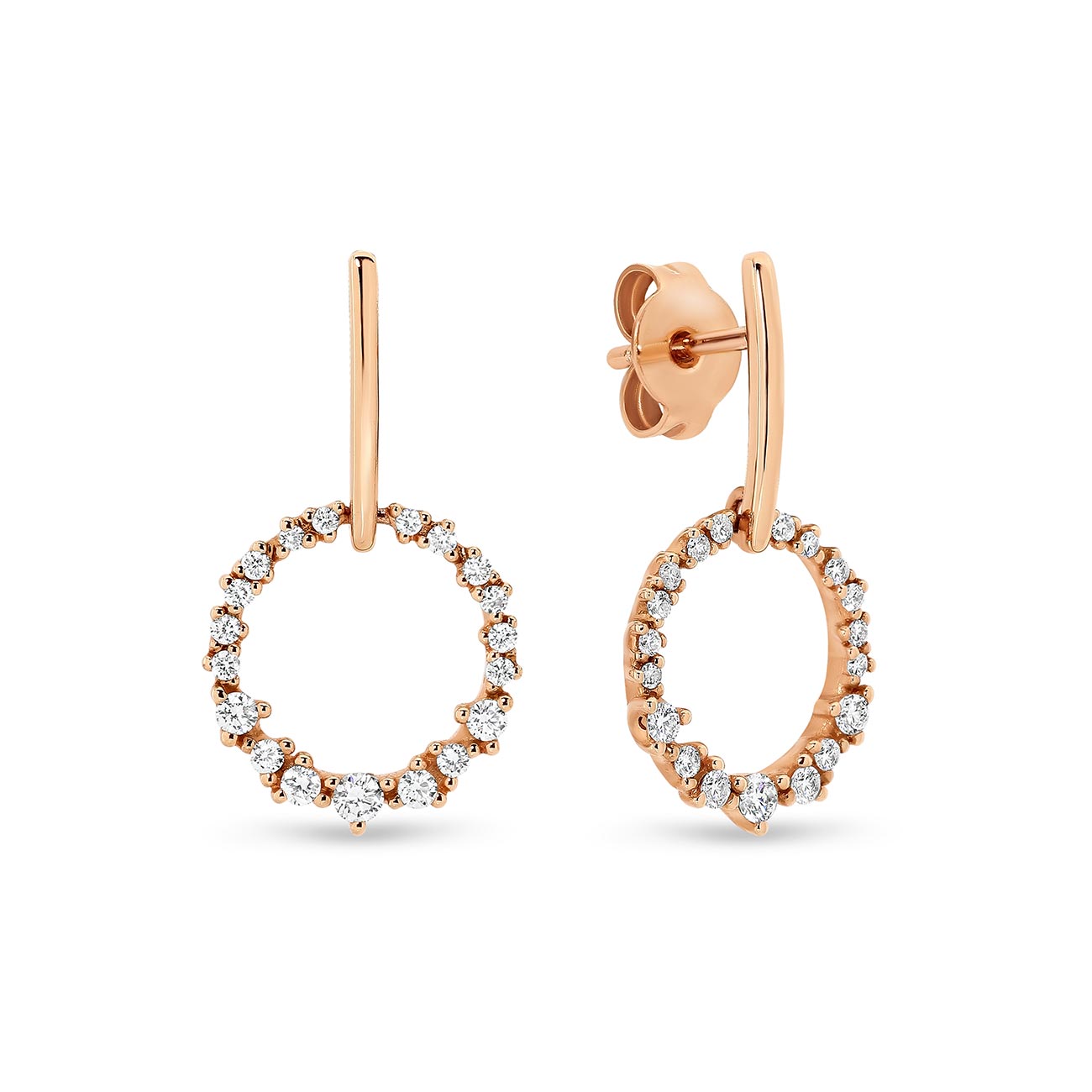 Diamond Circle Drop Earrings In 18K Rose Gold