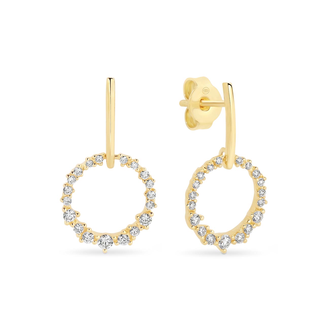 Diamond Circle Drop Earrings In 18K Yellow Gold