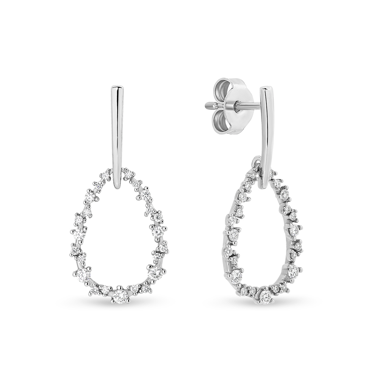 Tear Drop Diamond Earrings In 18K White Gold