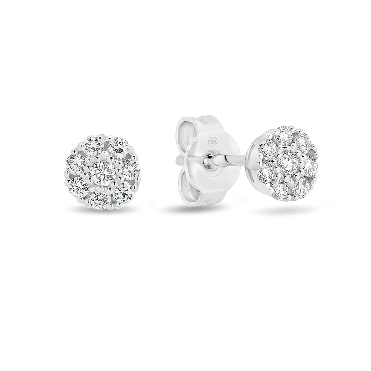 Petite Diamond Cluster Stud Earrings In 18K White Gold