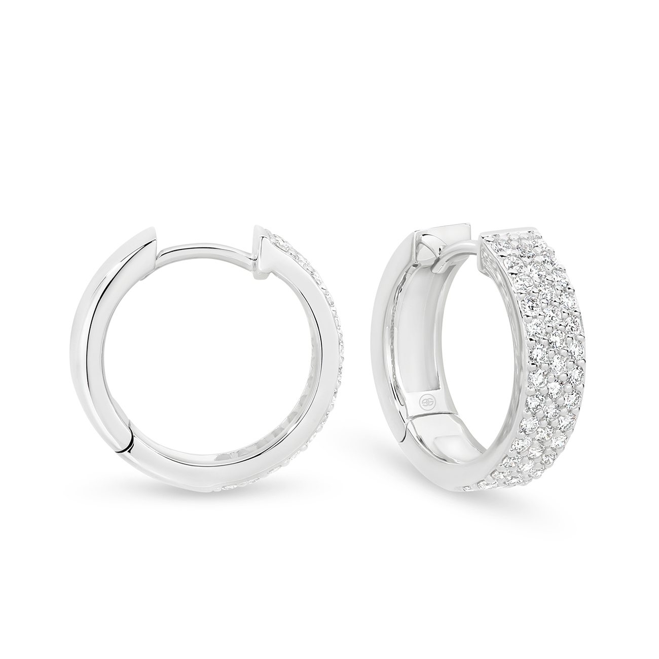 Pave Diamond Hoop Earrings In 18K White Gold