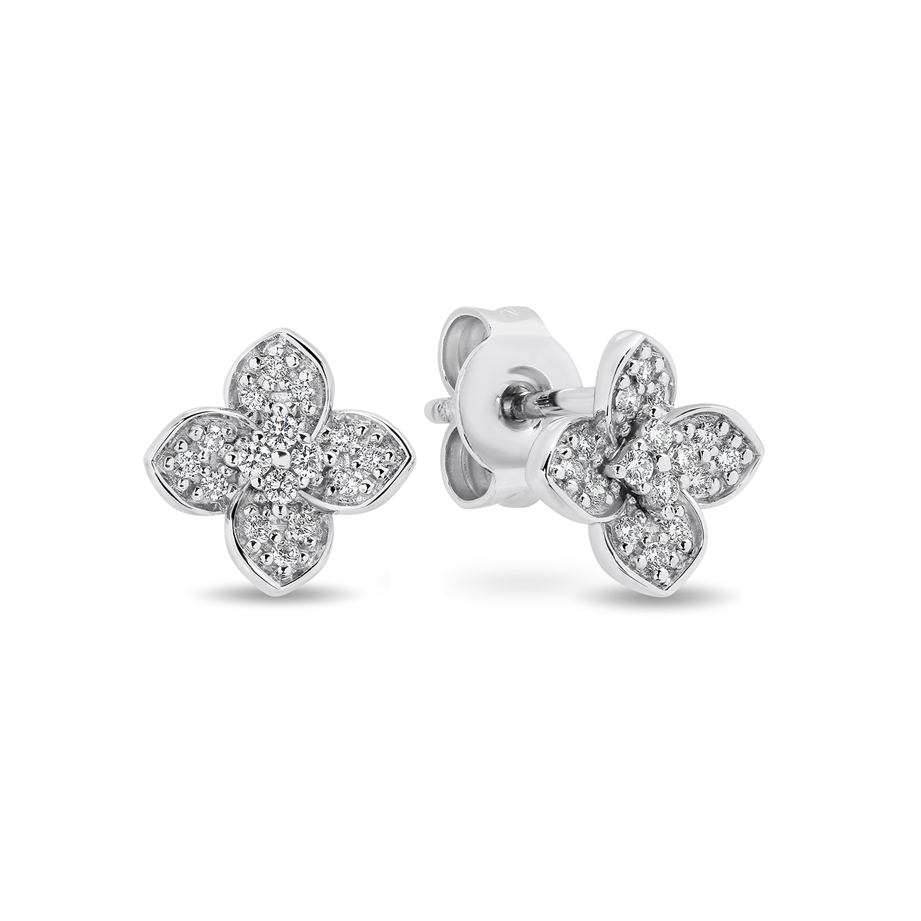 Diamond Petal Stud Earrings In 18K White Gold