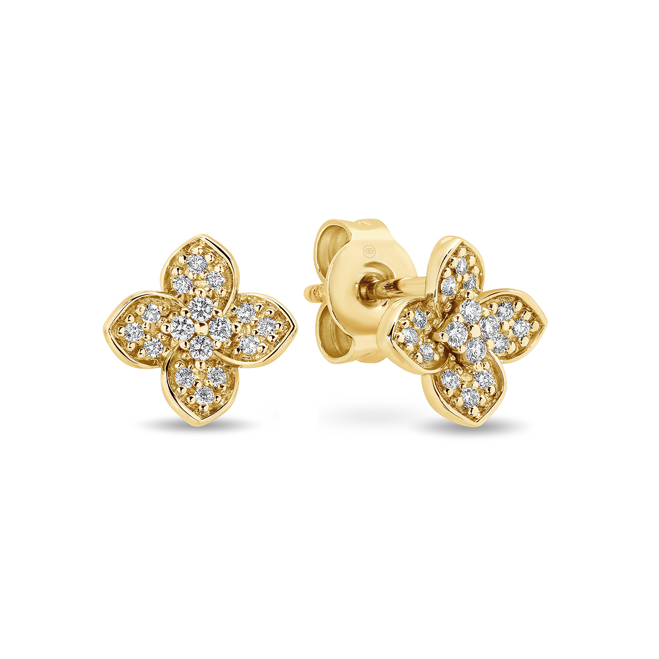 18K Yellow Gold Diamond Petal Stud Earrings